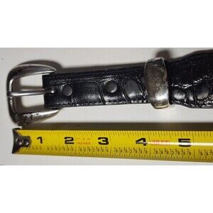 Sentry Vintage 1996 Black Leather Belt Size 36 Embossed Grain Silver Accents